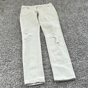 Distressed Ankle Jeans Beige Ripped Knee Slim Fit gilded intent Pants 26
